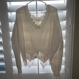 Size Small White Distressed Knitted Sweater Top